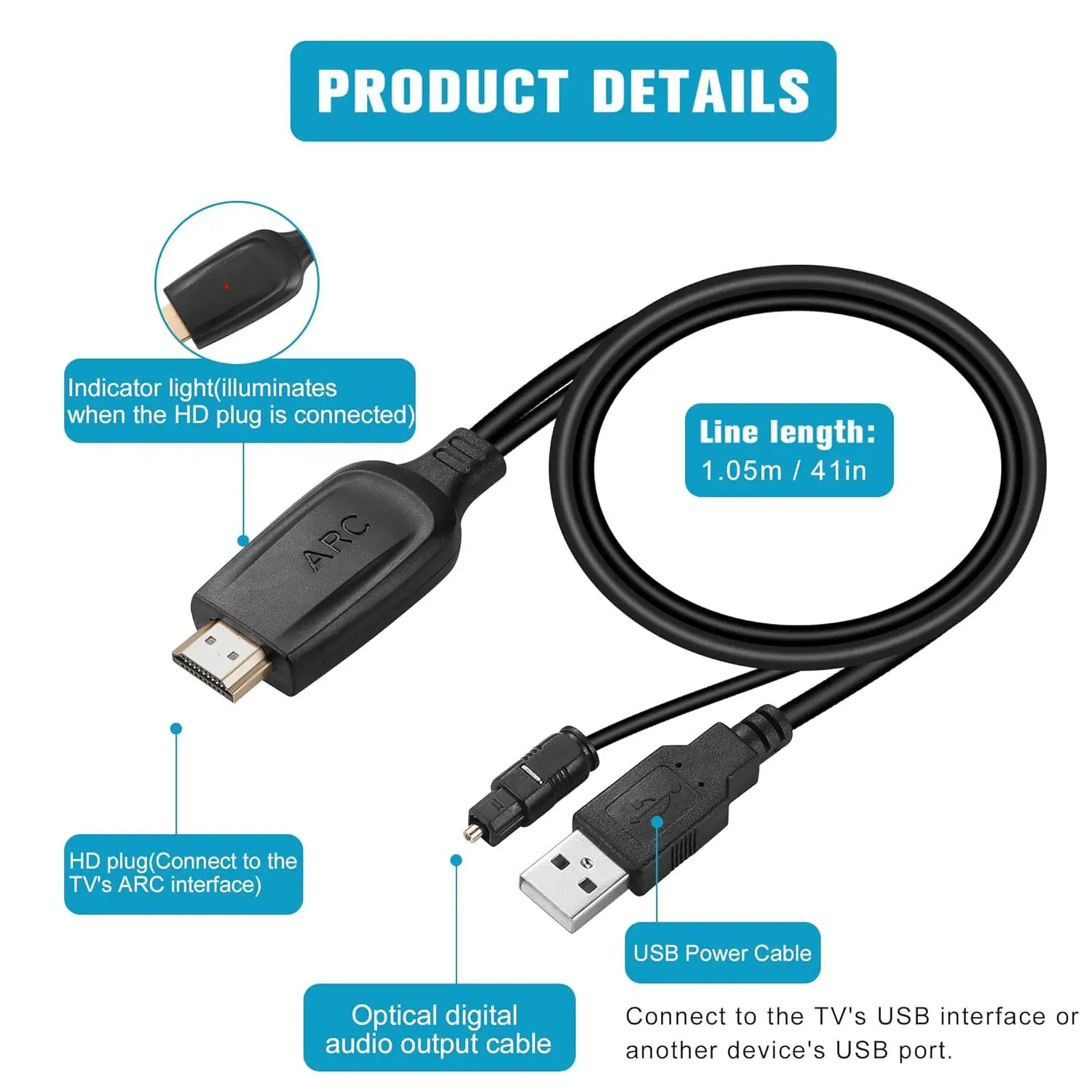 Фото Аудиоэкстрактор 192 кГц ARC, HDMI ARC Return Extractor, конвертер DAC, экстрактор аудиосигнала ARC в оптический и 3,5 мм L/R стерео №2