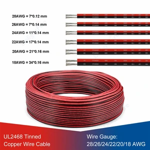 UL2468 2 Pin Electrical Wires 28/26/24/22/20/18 AWG Red Black Flat Ribbon Cable Speaker Wire For LED in Pakistan