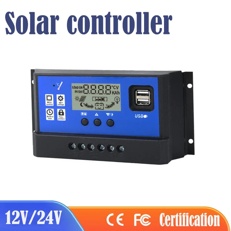 ШИМ Солнечный контроллер 12 В/24 В авто. Аккумуляторная батарея 30A20A1 0A с ЖК-дисплеем