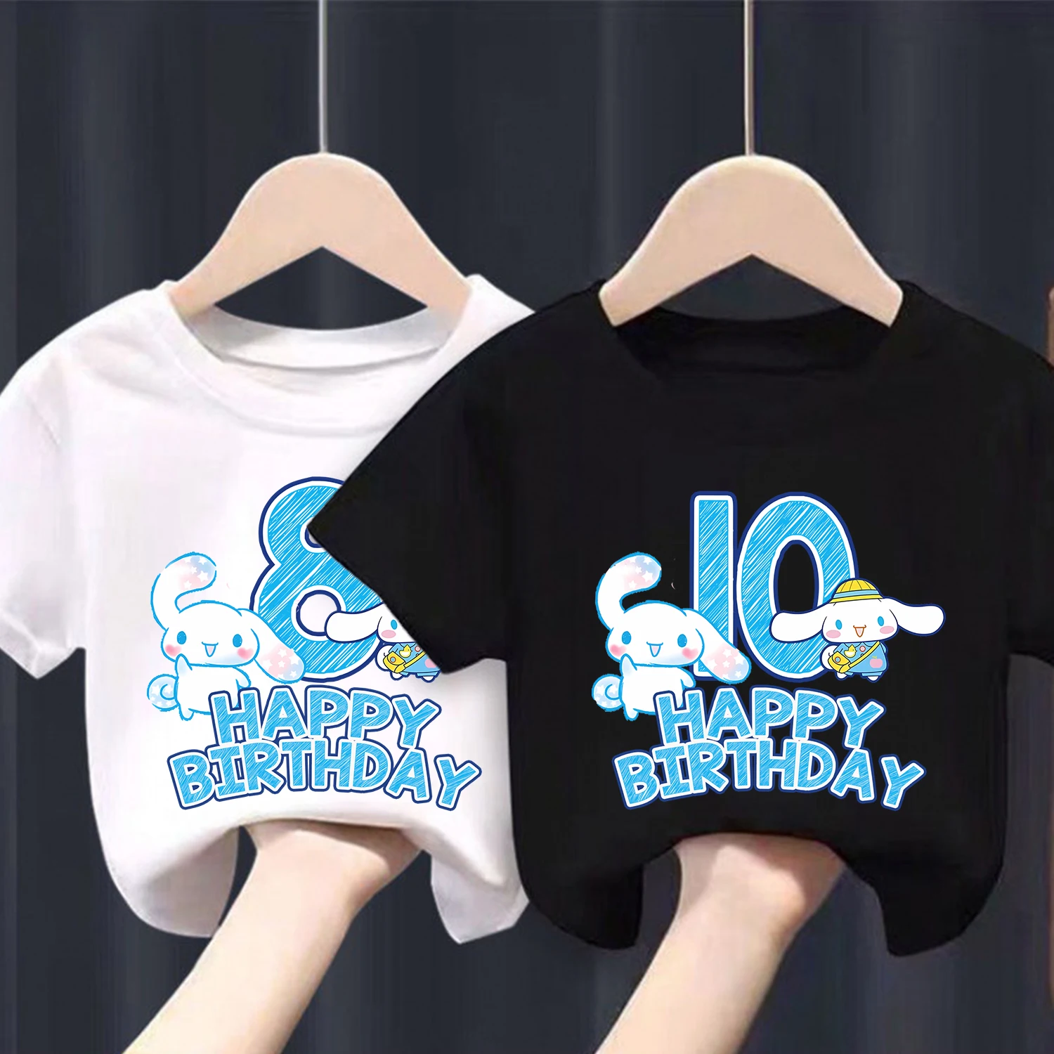 Детская Хлопковая футболка Sanrio Cinnamoroll с мультяшными цифрами на день рождения