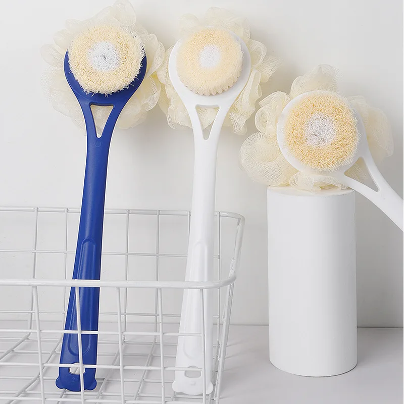 

Двухсторонняя щетка с длинной ручкой для массажа ванны, щетка для мытья из мягкого меха, сетчатый скраб с пузырями, отшелушивающая омертвев...