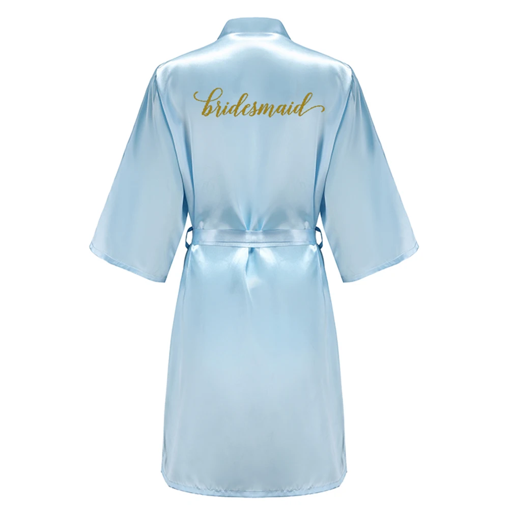 Халат-кимоно атласный для невесты и подружки с золотыми буквами
