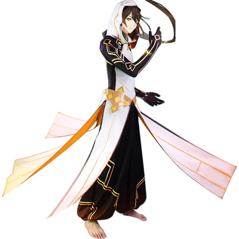 

Game Genshin Impact Zhongli Cosplay Costume Anime Morax Uniform Wig Suit Hooded Cape Halloween Clothes Men Women