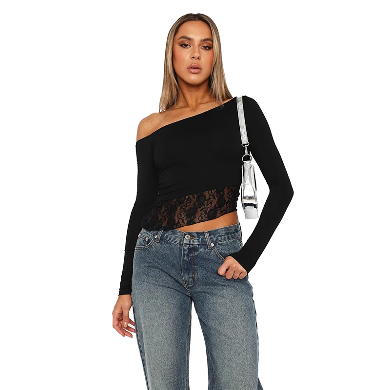 Женский Повседневный Приталенный Пуловер С Кружевным Подолом И Цветочным