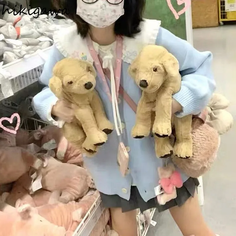 Женский трикотажный кардиган оверсайз с вышивкой кота и V-образным вырезом