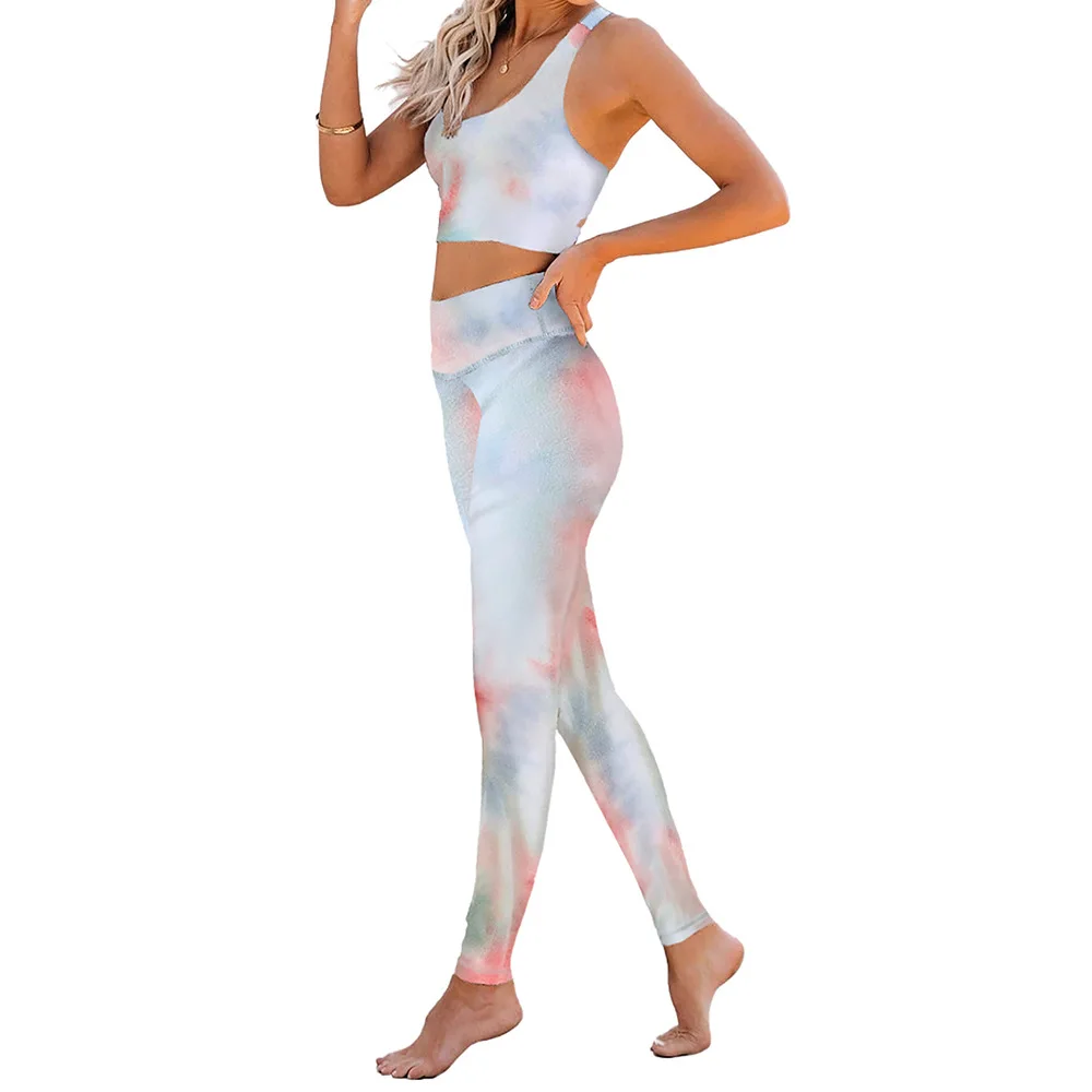 

Women High Waist Panther Printed Yoga Set Vest Style Cropped Trousers Breathable Fitness Training Sports Set Color S