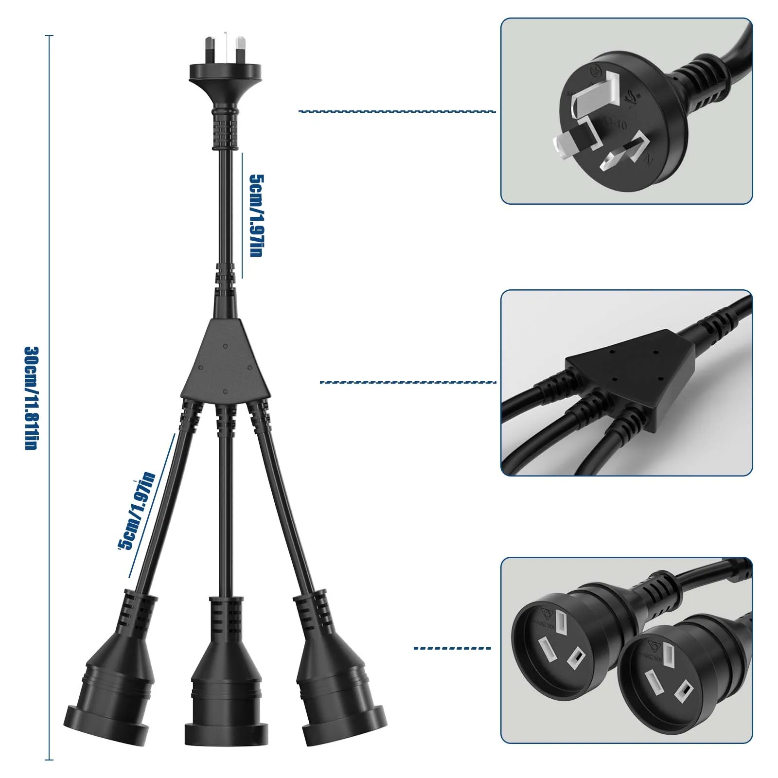 Австралийский стандарт 3-контактный удлиненный шнур питания с 2 розетками