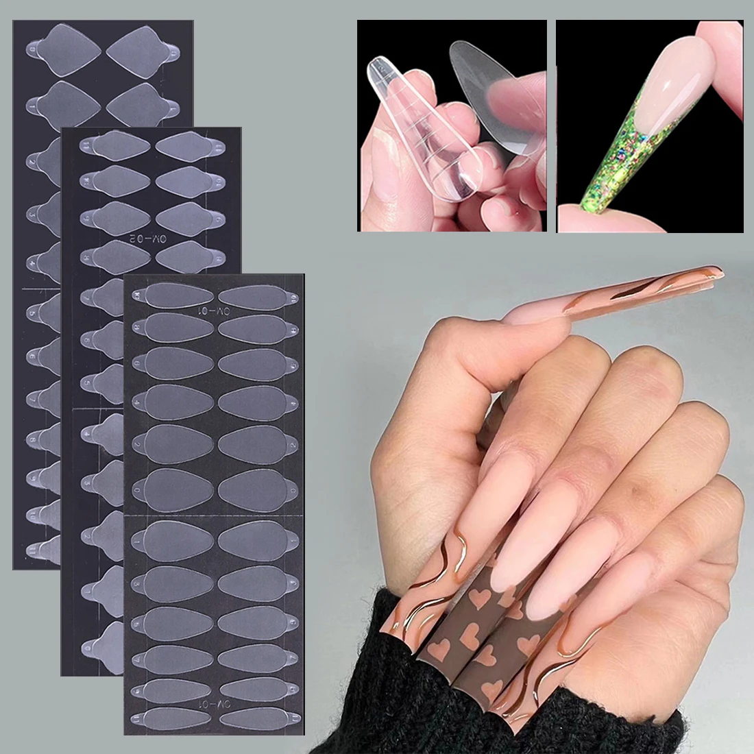 

24pcs Dual Nail Forms Silicone French Forma Sticker Acrylic Aquarium Nail Tips Reusable Extension Molds Manicure Tools
