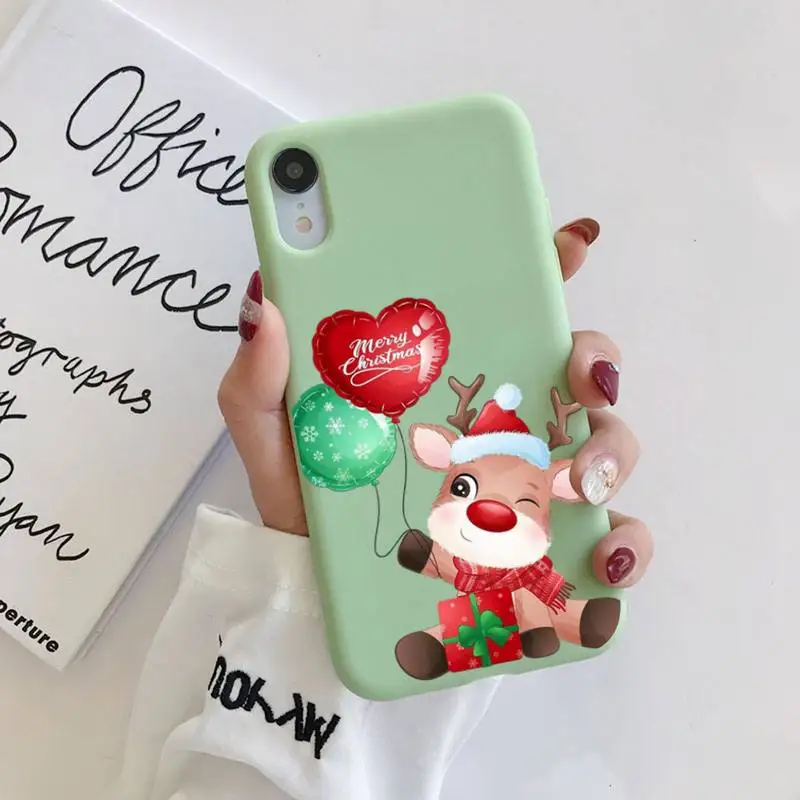 

FHNBLJ Christmas Pattern Printed Phone Case for iPhone 11 12 13 Mini Pro Xs Max 8 7 6 6S Plus X XR Solid Candy Color Case