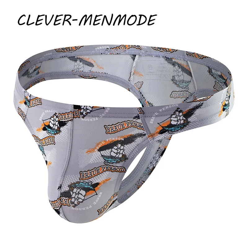

CLEVER-MENMODE Men's Sexy T-Back Print Underwear Breathable Comfort Thong Big Bag Mini Mankini Panties
