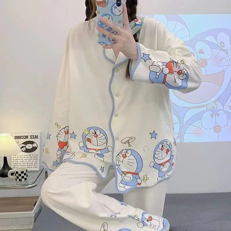 Kawaii Pijamas Set 2 Pieces Long Sleeve Homesuits for Young Girls Women Pyjama Spring Thin Loungwear Casual Female Clothes Ins