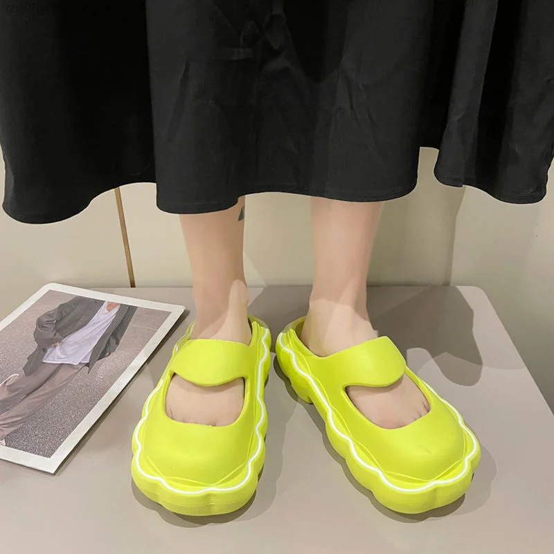 Miniso Casual Pink Cover Toe Sandals And Slippers For Women Y2k Summer Home Mary Jane Shoes New 2023 Students Anti-skid Shoes