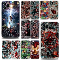 marvel iron man spiderman heros clear phone case for apple iphone 13 12 11 se 2022 x xr xs 8 7 6 6s pro max plus mini tpu case
