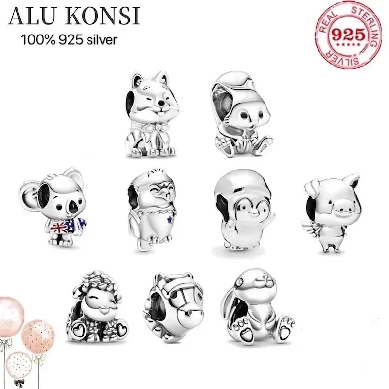 

Hot Sale 100% Real 925 Sterling Silver pan Beads for Women Cartoon animal Fit Original Charm bracelet DIY high quality Jewelry