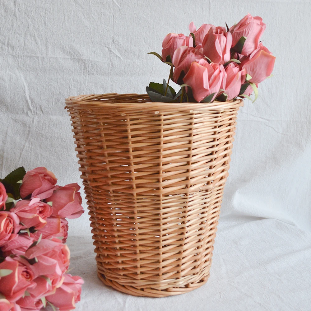 Винтажная корзина для отходов из соломы мусорная ручной работы офисных хранения