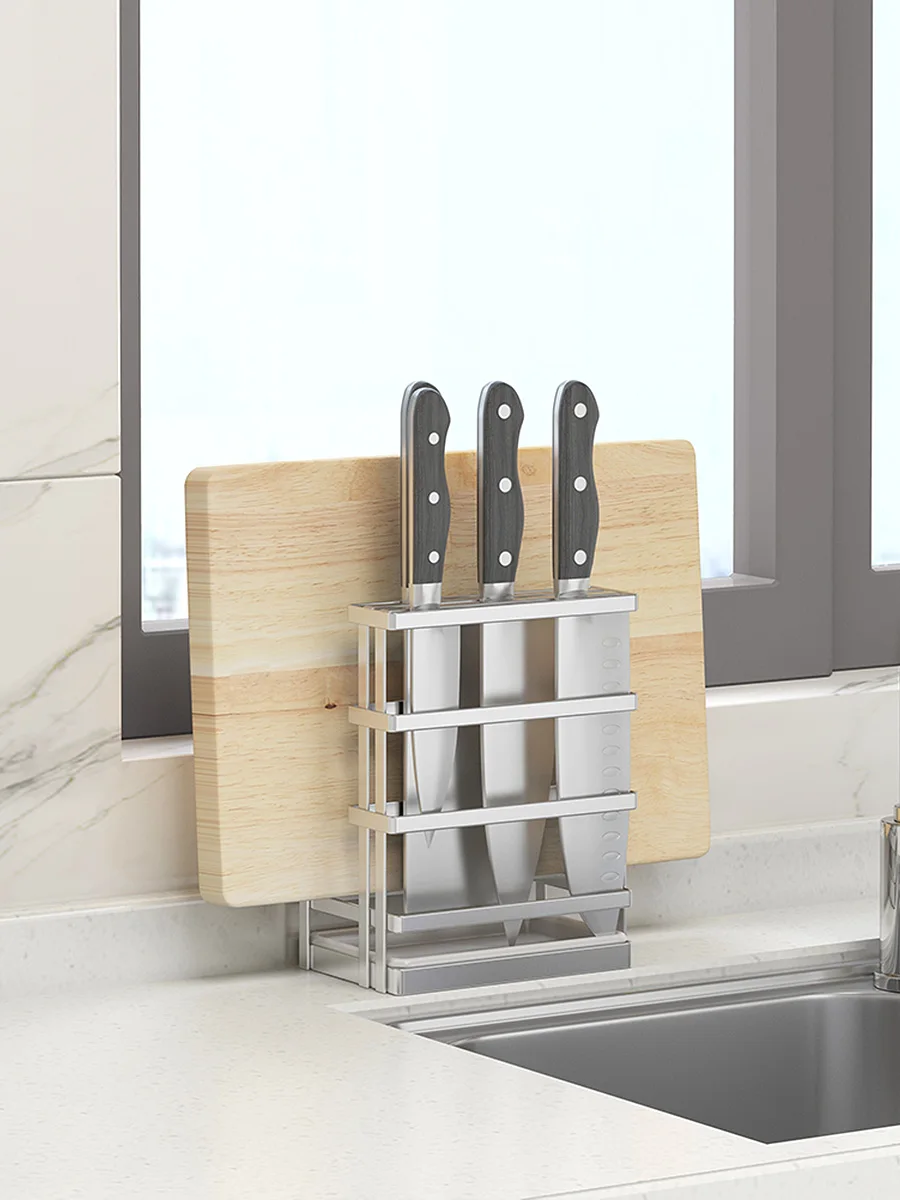 

Держатель инструмента из нержавеющей стали 34 дюйма, разделочная доска, кухонная утварь, ножи, встроенная полка для стола для хранения