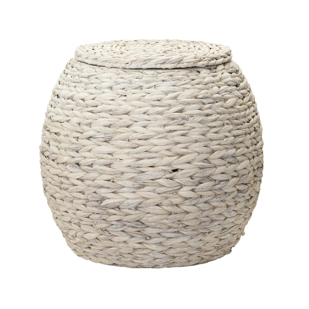 

Handwoven Water Hyacinth Organizers Baskets Metal Frame With Heavy Lid Laundry Organizer Large Round Wicker Basket Side Table