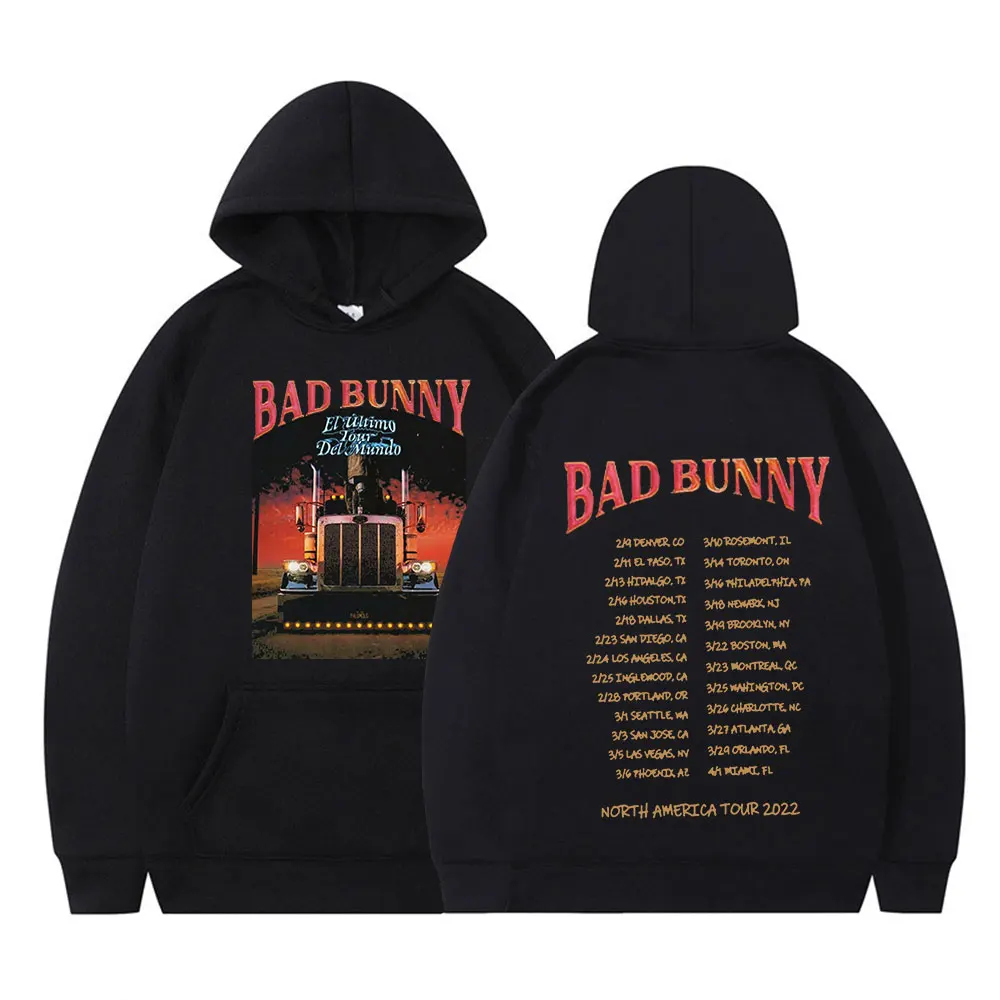 

2022 Bad Bunny El Ulitimo Tour Delmundo Tour North American Tour Double-sided Print Hoodie Streetwear Oversized Sweatshirts Tops