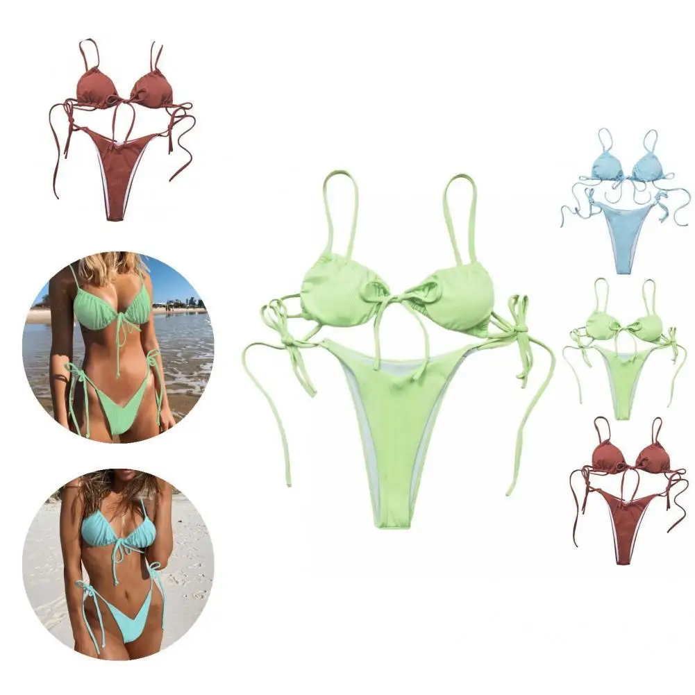 

Shirring 2Pcs/Set Chic Adjustable Tightness Swimsuit Multicolor Swimwear Backless for Summer