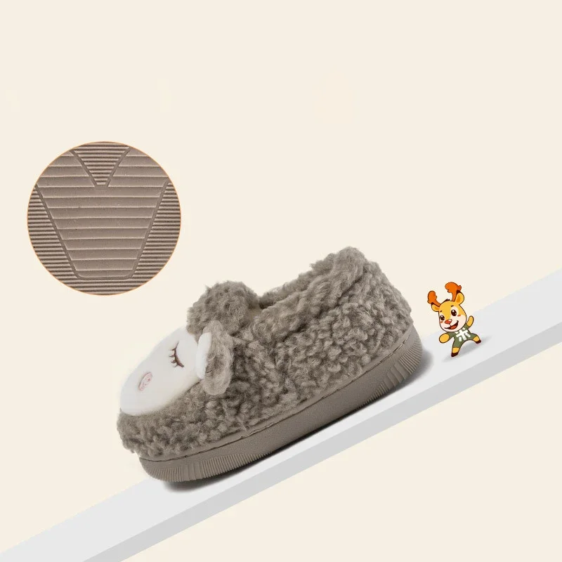 Зимові дитячі домашні пухнасті бавовняні тапочки для малюків протиковзка вовна