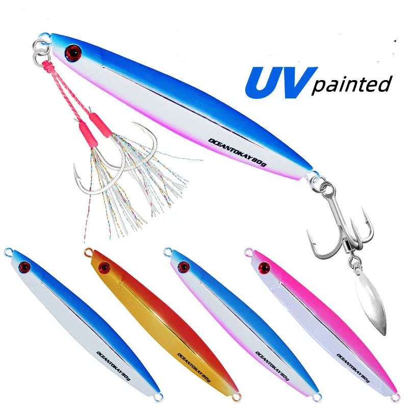 

HYSBOY 1 шт., 60 г/70 г/80 г, электропалит, металлический джиг, подвески для рыбалки, приманка для джиггинга с проводом, двойные крючки, люминесцентны...