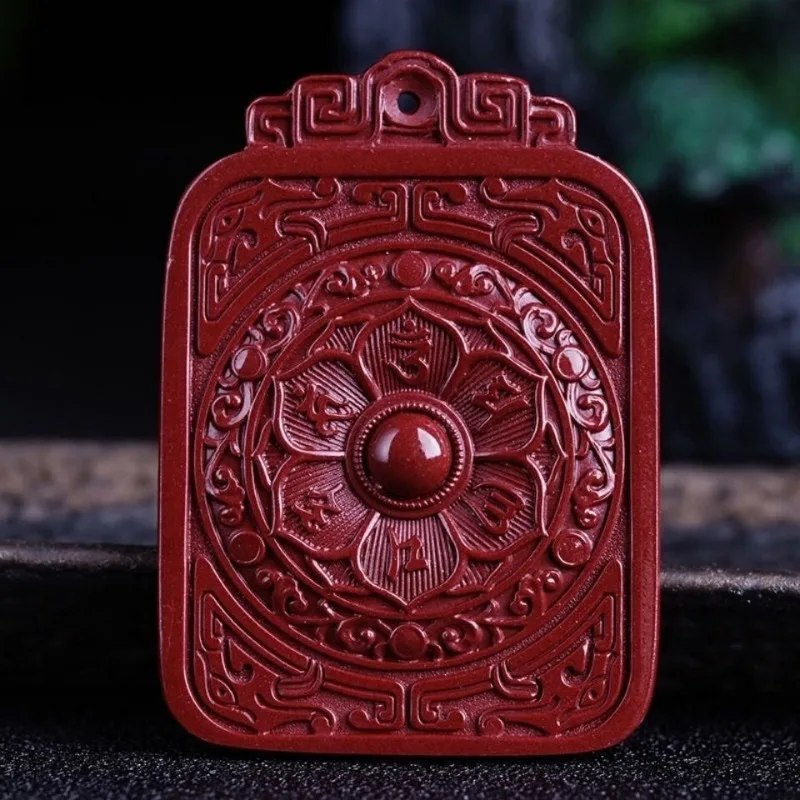 Подвеска-мантра из натуральной киновари с шестью символами мужская и женская