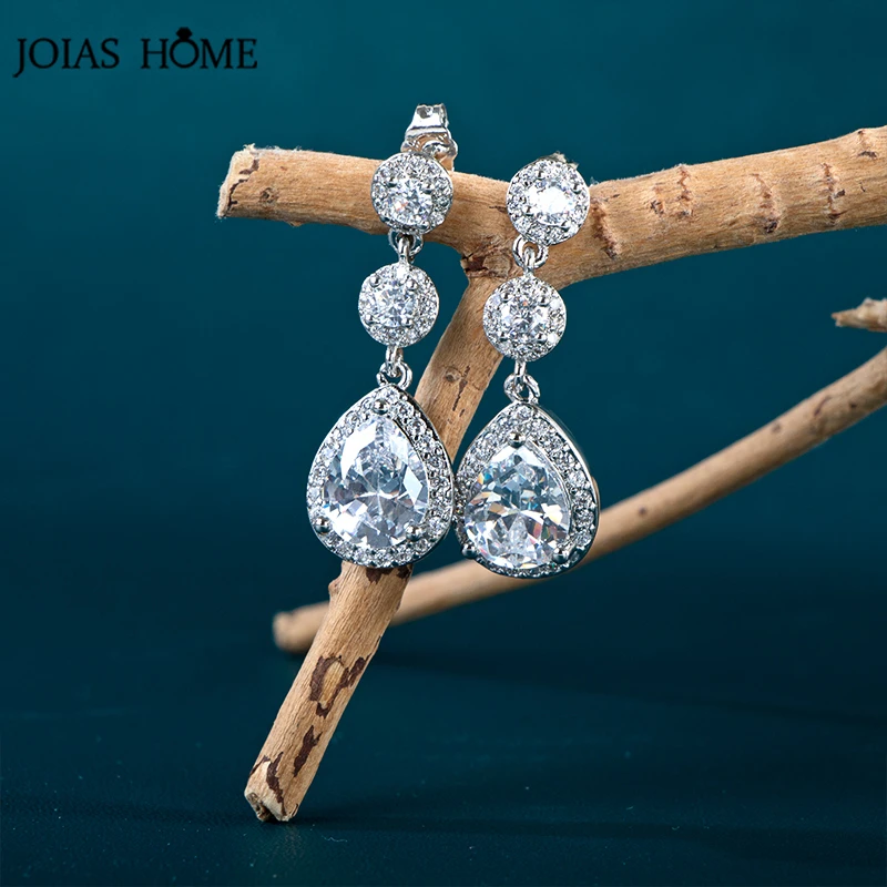 JoiasHome модные серебряные серьги 925 для женщин в форме капли воды Кристалл блестящие свадебные ювелирные изделия Высокое качество женские серьги