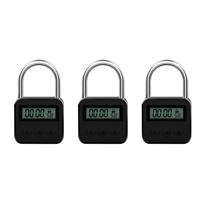 

4X Metal Timer Lock LCD Display Multi-Function Electronic Time 99 Hours Max Timing USB Rechargeable Timer Padlock,Black
