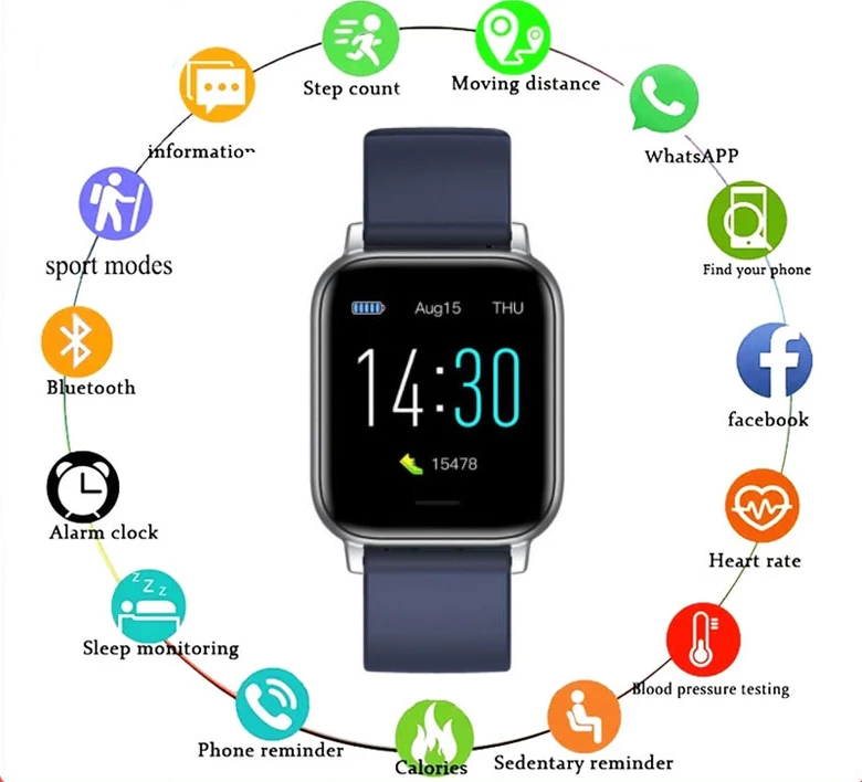 

S50 Smart Men's Ladies Sports Watch Heart Rate Health Blood Pressure Thermometer Step Waterproof Watch Smart Wristband