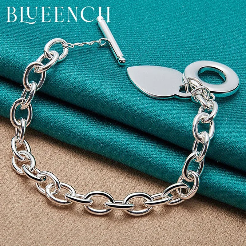 

Blueench 925 Sterling Silver Heart Peach Pendant OT Buckle Bracelet for Women Dating Engagement Temperament Fashion Jewelry