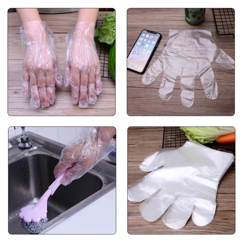 

100PCS/LOT Eco-friendly Disposable Gloves PE Garden Household Restaurant BBQ Plastic Multifuctional Gloves Food Disposable Glove
