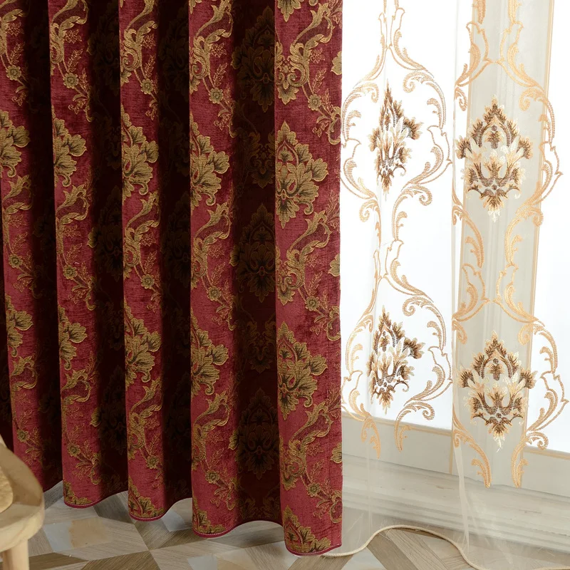 Роскошные золотистые жаккардовые шторы из синели в европейском стиле для