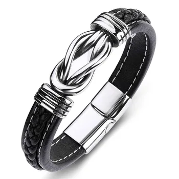 1 Pc 2 Styles Mother And Son Forever Linked Together Men's Braided Leather Bracelet for Men Gift Fashion Jewelry Accessories 1