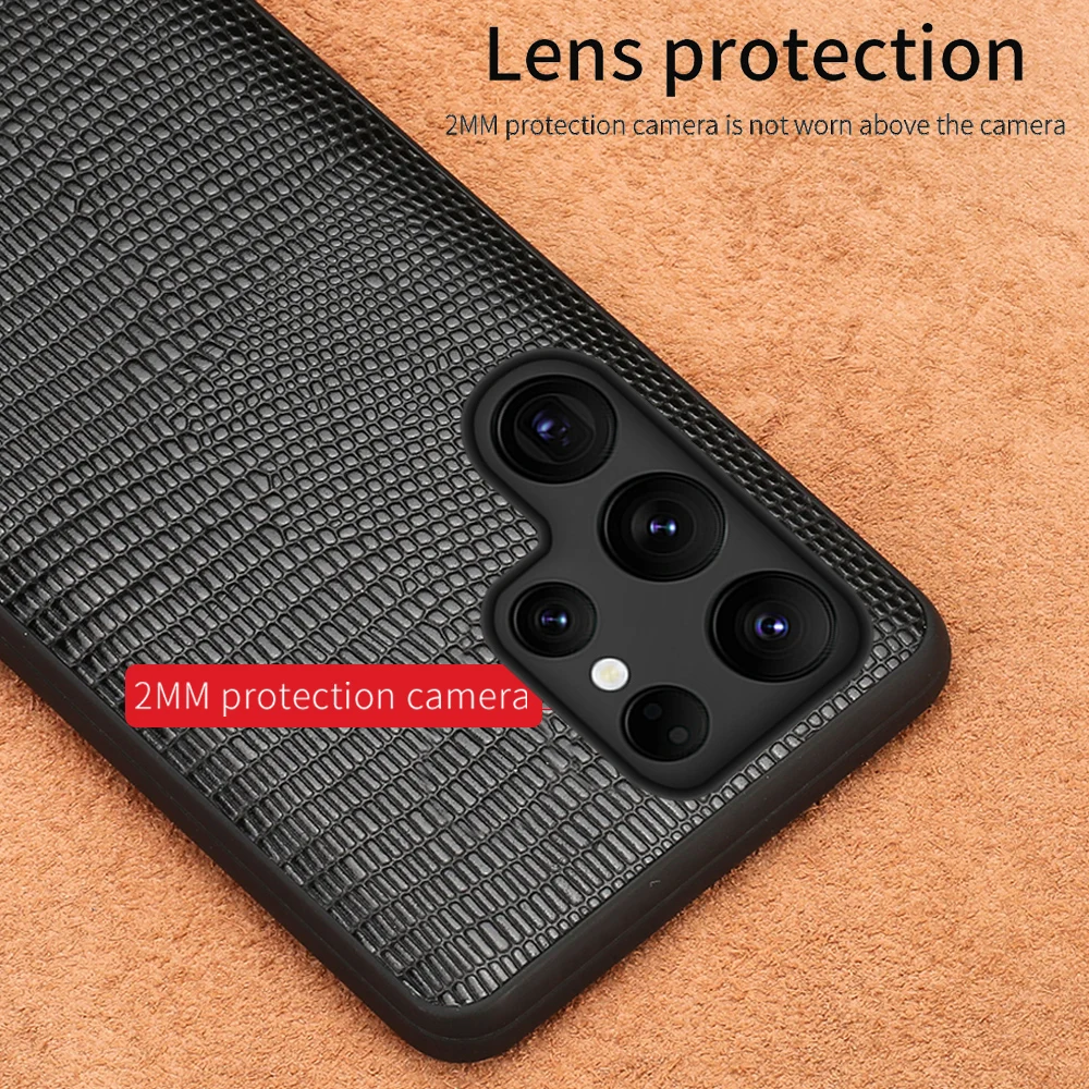 Genuine Leather Lizard Grain Case For Samsung Galaxy S21 S22 S23 Ultra S20 FE S9 S10 S22 Plus Note 20 10 A53 A51 A52S A71 A52