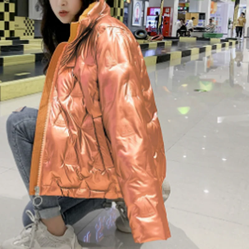 Bright Face Detachable Sleeves Hooded Stand-up Collar Down Bread Padded Jacket Women 2022 New Winter Color Loose Padded Jacket