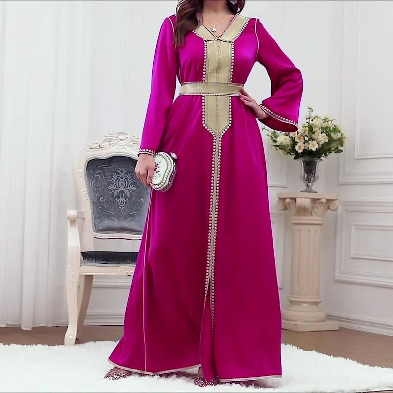 ICCLEK Purple Color Eid Dresses For Women Robe Longues Femmes Été Abaya Dubai Luxury Kaftan Muslim Abaya Moroccan
