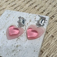 s925 silver needle korean style fashion pink love earrings high end small fresh and exquisite ear jewelry trendy women