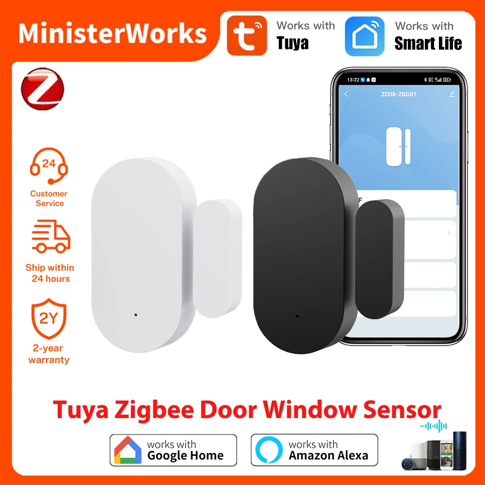 Фото Датчик двери и окна Tuya Zigbee, датчик охранной сигнализации для приложения Smart Life, удаленный монитор, совместимый с Alexa Google Assistant №1