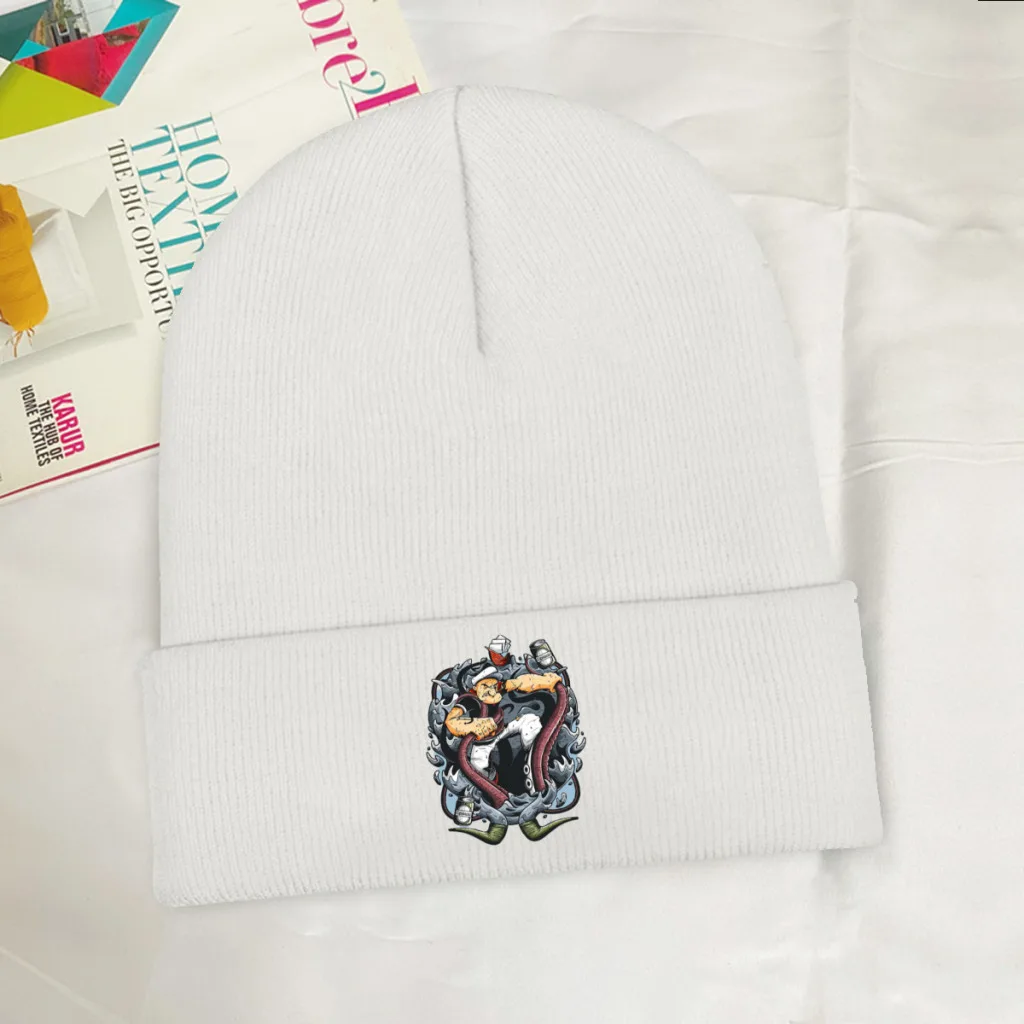 

Fighting Skullies Beanie Popeye The Sailor American Cartoon Anime Comic Movie Knitted Bonnet Unisex Cap Brimless Elastic Hats