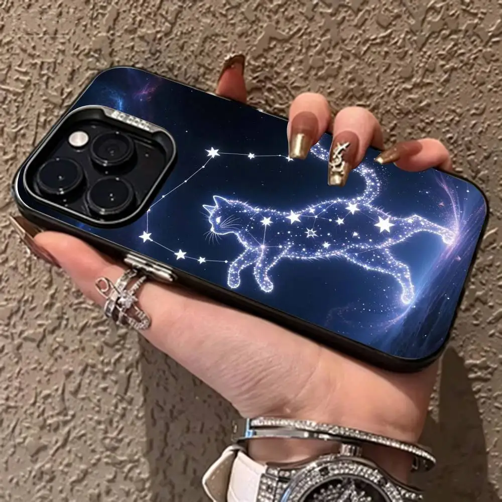 Фото Волшебный чехол для телефона с котиком для iPhone 17, 16, 15, 14, 13, 12, 11 Plus, Pro Max, XS, красочный серебристо-черный чехол №4