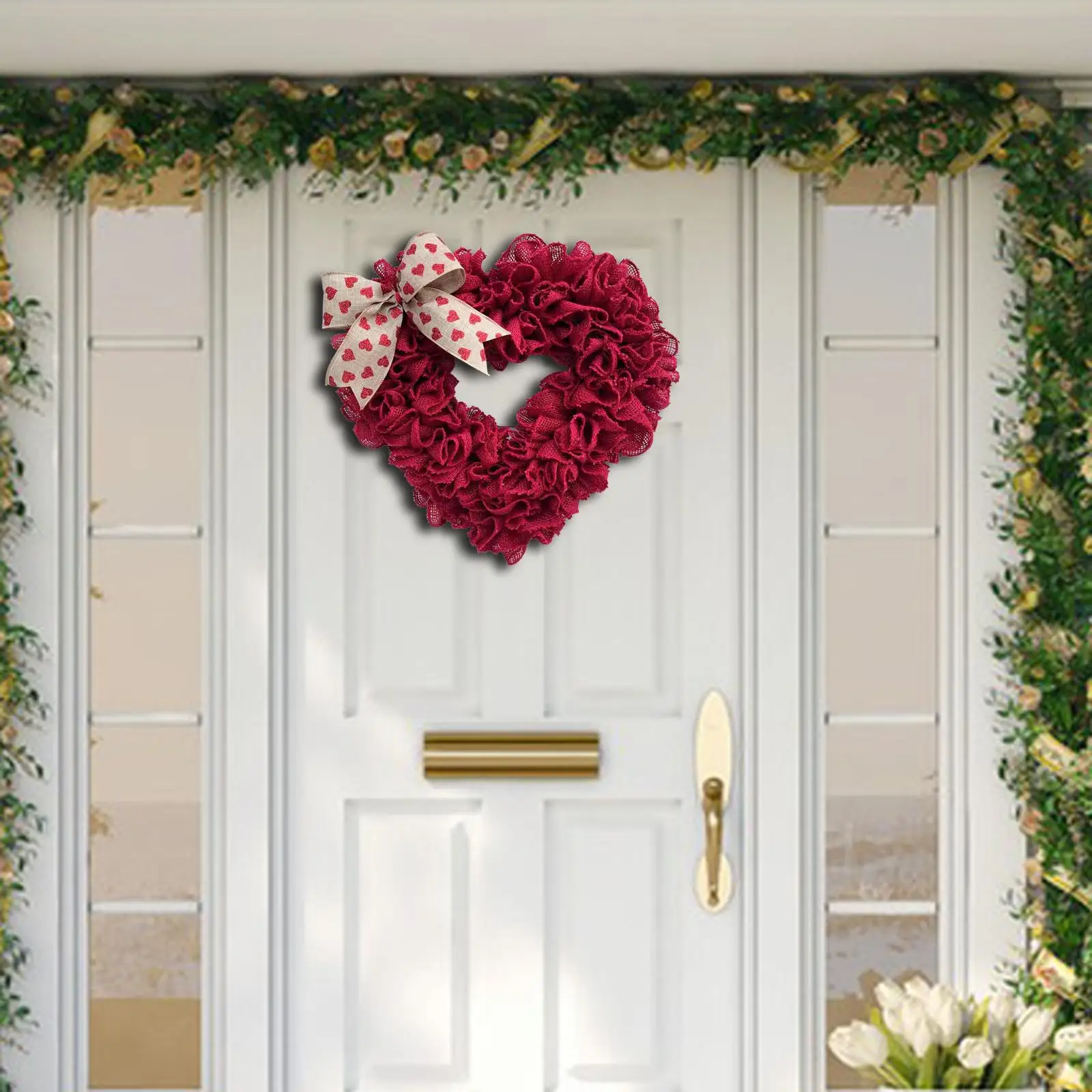 

15.75'' Valentines Day Wreath Door Hanging Heart Shaped Wreaths Pendants Ornaments Garland for Holiday Farmhouse Decoration