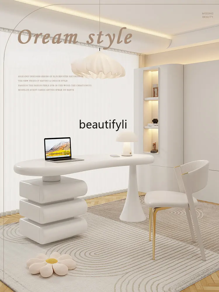 

zqWhite Cream Style Desk Home Desk French Entry Lux Writing Desk Small Apartment