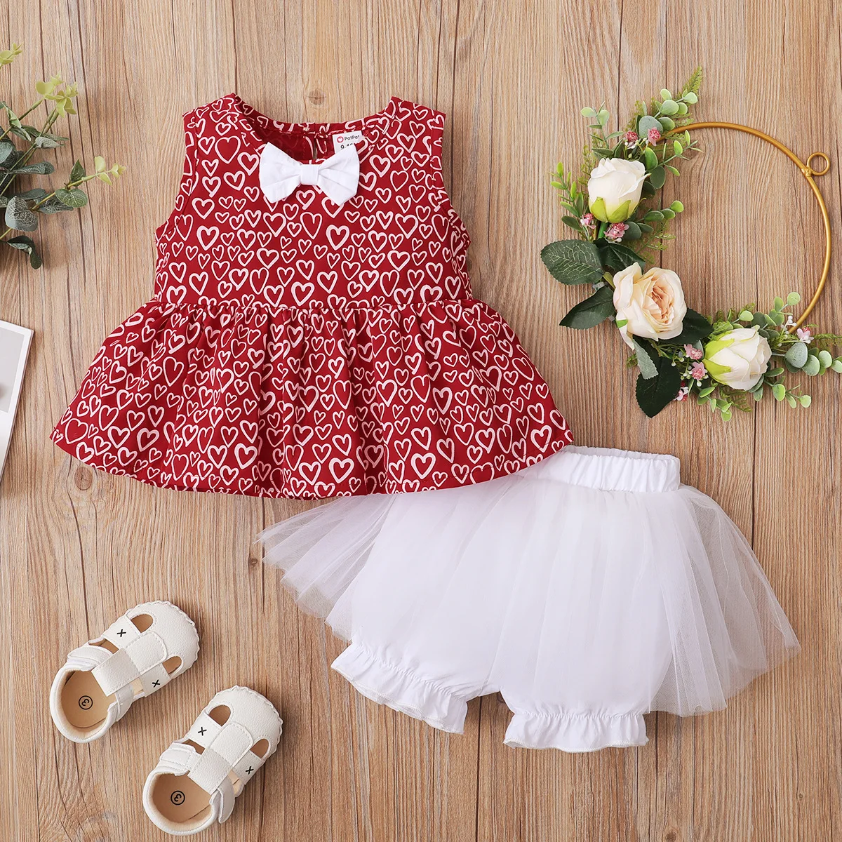 

Summer Baby Girl Clothes Set New Cute Baby Love Sleeveless Top + Mesh Short Skirt Pants Two-piece Outfit Clothing Suit For Girl