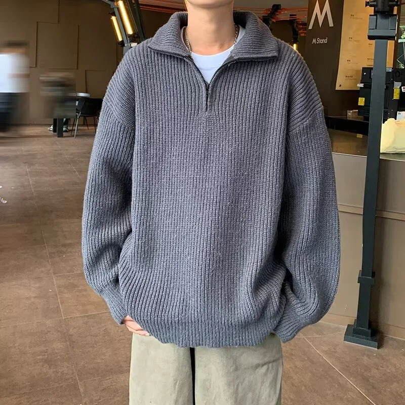 Осенняя водолазка с полумолнией мужской новый свитер Y2K винтажные уличные