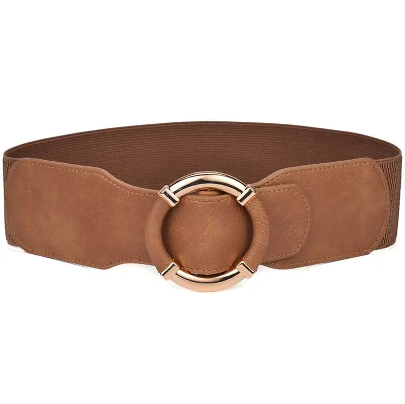Elastic Belts for Women's Dresses Wide Belt for Women Female Waist Belts Gold Circle Buckle Cummerbands for Clothing Accessories images - 6