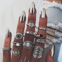 10 pieces vintage engraved geometric ring set women knuckle rings hip hop punk jewelry 2022
