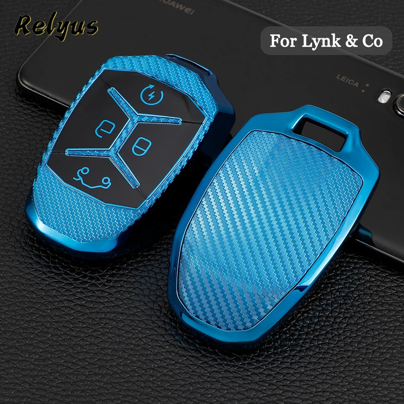 

TPU Carbon Grain Car Key Case Cover for LYNK&CO 01 PHEV 02 03 05 2017 2018 4 Buttons Key Shell Fob Auto Accessories