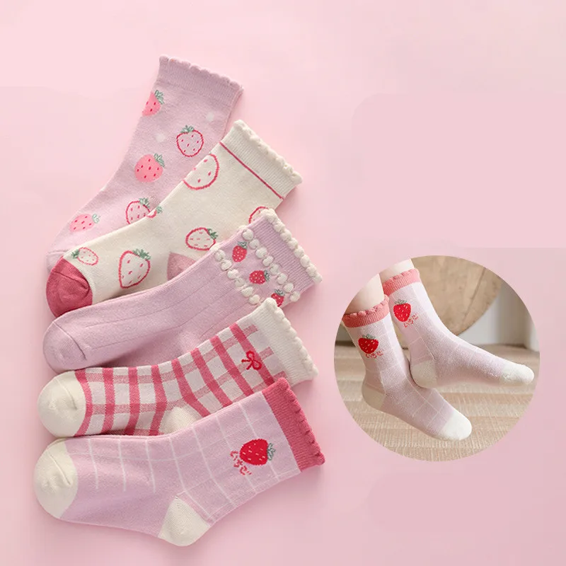 

10 Pairs/Lot Cotton Children Cute Fruit Flowers Socks Autumn Winter Kids Fashion Stripes Grid Tube Socks Baby Girls Soft Socks