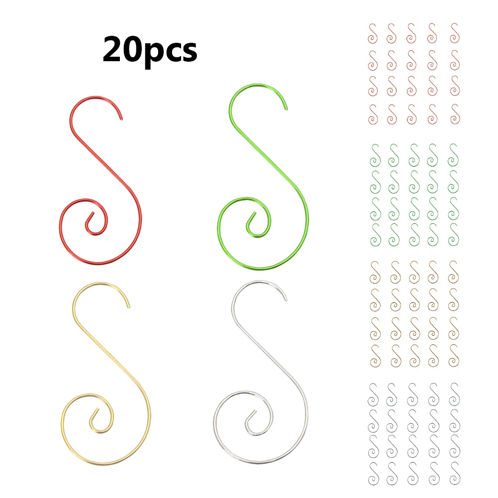 

20pcs Metal S-shaped Hooks Festival Party Accessories S-shaped Hooks Holders Christmas Tree Ball Pendant Hooks for Xmas New Year