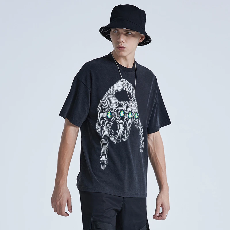 

Unisex T-Shirt Skull Fingers Short Sleeves Plus Size High Street Fashion Top